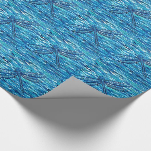 Blaues Libellenbild Geschenkpapier (Ecke)