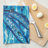 Blaues Libellenbild Küchentuch (Viertel Falte)