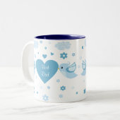 Blaues Liebe-Vogel-Herz-Baby Zweifarbige Tasse (Vorderseite Links)