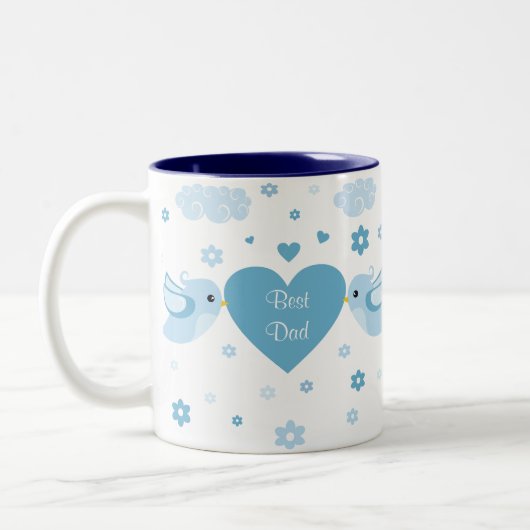 Blaues Liebe-Vogel-Herz-Baby Zweifarbige Tasse (Links)