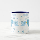Blaues Liebe-Vogel-Herz-Baby Zweifarbige Tasse (Mittel)