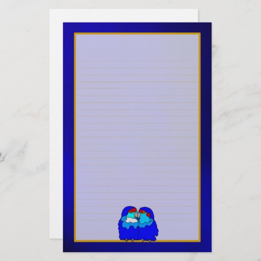 Blaues Liebesgeburten auf blauem, feinem Leinenges Briefpapier (Vorne/Hinten)