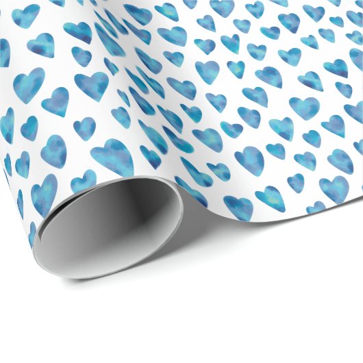 Blaues Liebesherzmuster Geschenkpapier (Rolleneckpunkt)