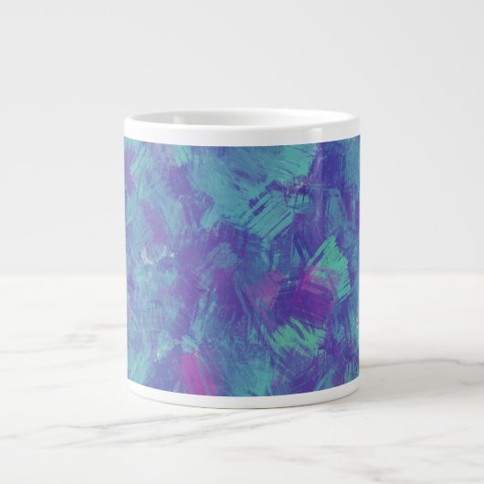 Blaues lila Abstraktes Pinselstrichdesign Jumbo-Tasse (Vorderseite)