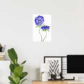 Blaues lila Anemon Blume Aquarell Poster (Heimbüro)