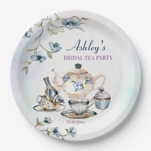 Blaues lila Brautparty Tee Party Pappteller (Vorderseite)