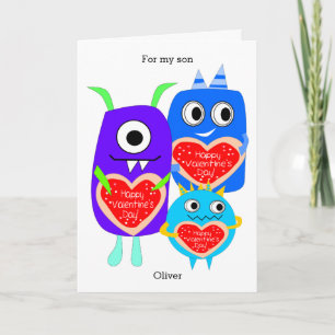 Blaues Lila Funny Monster Valentine's Day Grandson Feiertagskarte