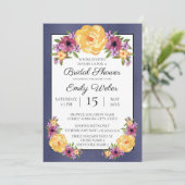 Blaues Lila-gelbes Brautparty Einladung (Stehend Vorderseite)