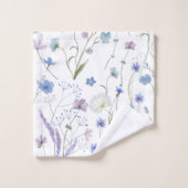 Blaues Lila Hübsches Wildblume Blumenmuster Badhandtuch Set (Waschlappen)