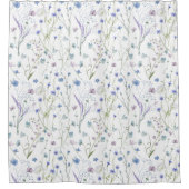 Blaues Lila Hübsches Wildblume Blumenmuster Duschvorhang (Vorderseite)