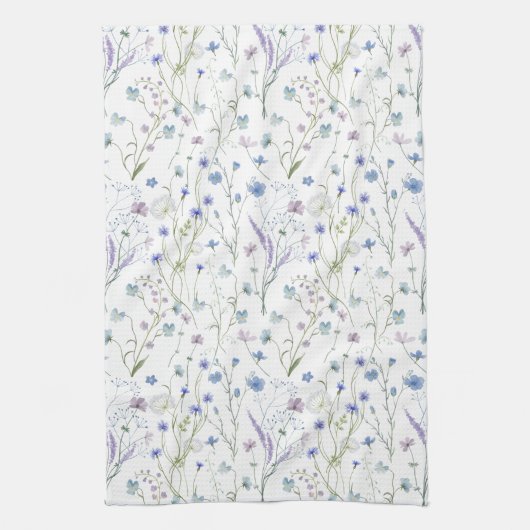Blaues Lila Hübsches Wildblume Blumenmuster Geschirrtuch (Vertikal)