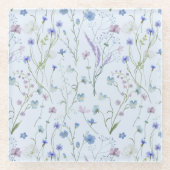 Blaues Lila Hübsches Wildblume Blumenmuster Glasuntersetzer (Vorderseite)