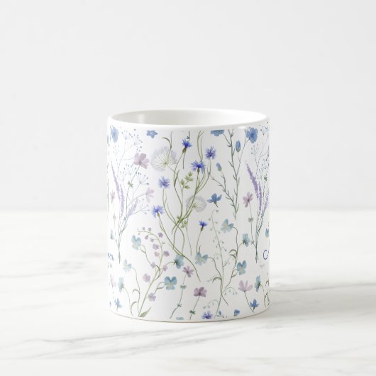 Blaues Lila Hübsches Wildblume Blumenmuster Kaffeetasse (Mittel)