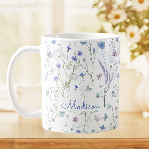 Blaues Lila Hübsches Wildblume Blumenmuster Kaffeetasse