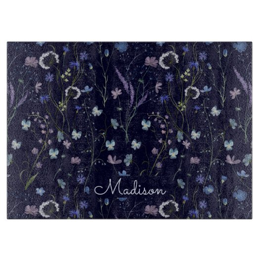 Blaues Lila Hübsches Wildblume Blumenmuster Schneidebrett (Vorderseite)