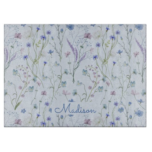 Blaues Lila Hübsches Wildblume Blumenmuster Schneidebrett (Vorderseite)