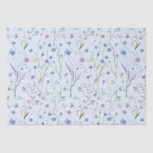 Blaues Lila Hübsches Wildblume Blumenmuster Seidenpapier (Vorderseite)