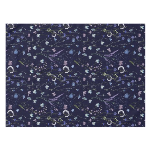 Blaues Lila Hübsches Wildblume Blumenmuster Tischdecke (Vorderseite (Horizontal))