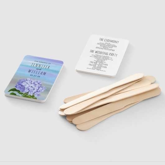 Blaues, lila Hydrangea-Blume-Hochzeitsprogramm Fächer (Non-assembled)