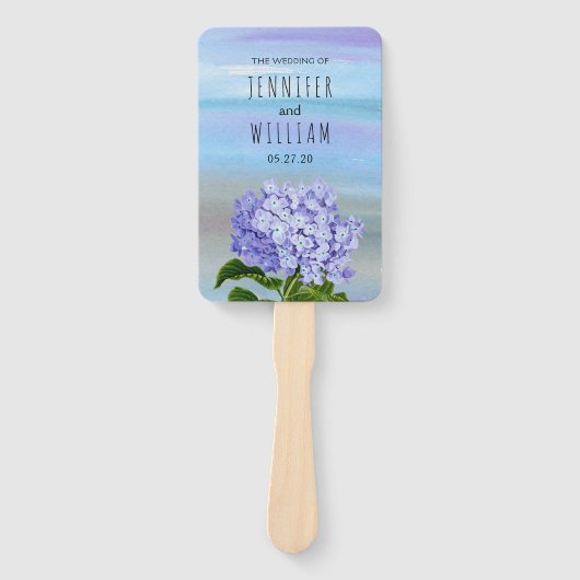 Blaues, lila Hydrangea-Blume-Hochzeitsprogramm Fächer (Vorderseite)
