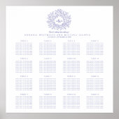 Blaues lila Monogramm 16 Tabelle Hochzeitstabelle Poster (Vorne)