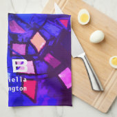 Blaues lila Monogramm abstraktes farbiges, lebhaft Geschirrtuch (Viertel Falte)