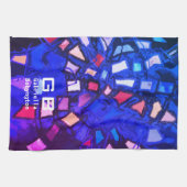 Blaues lila Monogramm abstraktes farbiges, lebhaft Geschirrtuch (Horizontal)