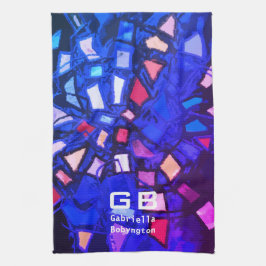 Blaues lila Monogramm abstraktes farbiges, lebhaft Geschirrtuch