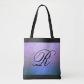 Blaues Lila Ombre-Glitzer-Design mit Monogram Tasche (Vorderseite)