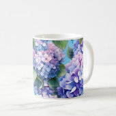 Blaues Lila rosa Hydrangea-Muster Kaffeetasse (VorderseiteRechts)