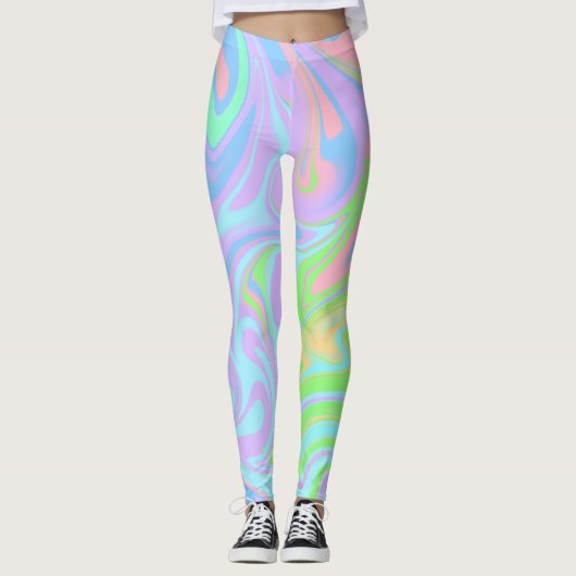Blaues Lila rosafarbenes Design Leggings (Vorderseite)