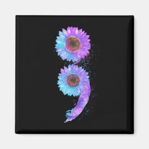Blaues Lila Semicolon Sonnenblumen Suizidpräventio Magnet