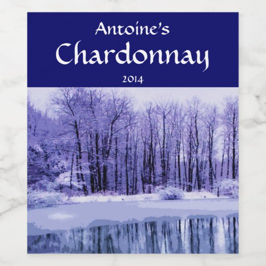 Blaues Lila Teich und Winterwald-Weinetikett Weinetikett (Einzelnes Label)