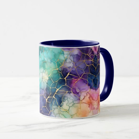 Blaues Lila Türkisfarben Pfirsichfarben Alkohol un Tasse (VorderseiteRechts)