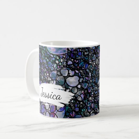 Blaues, lila u. schwarzes abstraktes, Brushstrokes Kaffeetasse (Vorderseite Links)