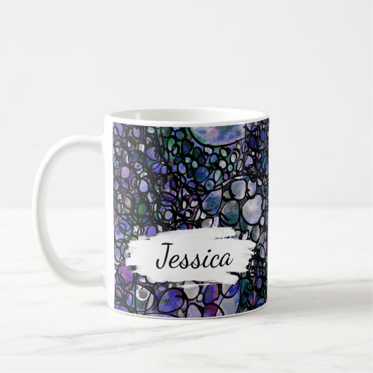 Blaues, lila u. schwarzes abstraktes, Brushstrokes Kaffeetasse (Links)