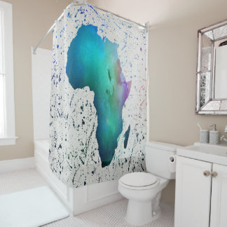 Blaues, Lila und grünes Aquarell Afrika Duschvorhang