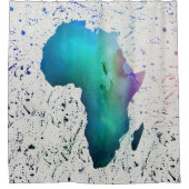 Blaues, Lila und grünes Aquarell Afrika Duschvorhang (Vorderseite)