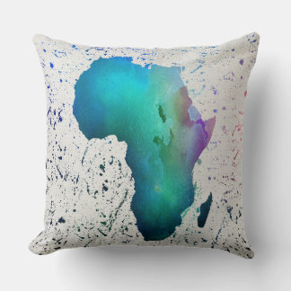 Blaues, Lila und grünes Aquarell Afrika Kissen