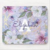 Blaues lila Vintages bläfarbiges Monogramm Mousepad (Vorne)