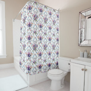 Blaues Lila Vintages Blumenmuster Retro Eleganz Duschvorhang