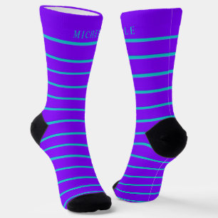 Blaues Lila Violett Streifen für Individuelle Name Socken