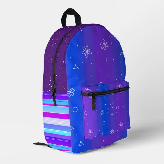 Blaues lila violettes Print Cut Sew Backpack Bedruckter Rucksack (Rückseitige Ecke links)