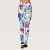 Blaues lila Watercolor-Blumenmitternachtsmuster Leggings (Rückseite)