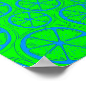 Blaues Limones Zitronenmuster mit neongrünem Hinte Poster (Ecke)