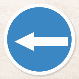 Blaues Links Pfeil-Straßenzeichen | Kundenspezifis Runder Pappuntersetzer