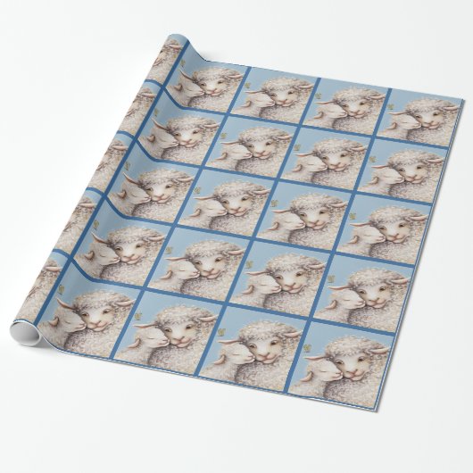 Blaues Little-Lamm-Wrapping-Papier Geschenkpapier (Ungerollt)
