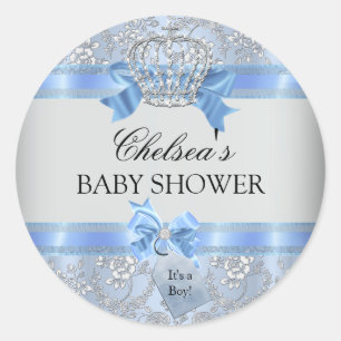 Blaues Little Prince Crown Baby Shower Aufkleber