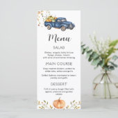 Blaues LKW-Menü, bearbeitbares Kürbisabdruckmenü Menükarte (Stehend Vorderseite)