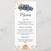 Blaues LKW-Menü, bearbeitbares Kürbisabdruckmenü Menükarte (Vorderseite)